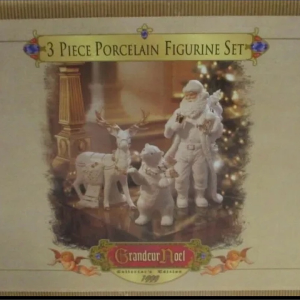 Grandeur Noel 3 Piece Porcelain Santa Reindeer & Polar Bear Christmas Set